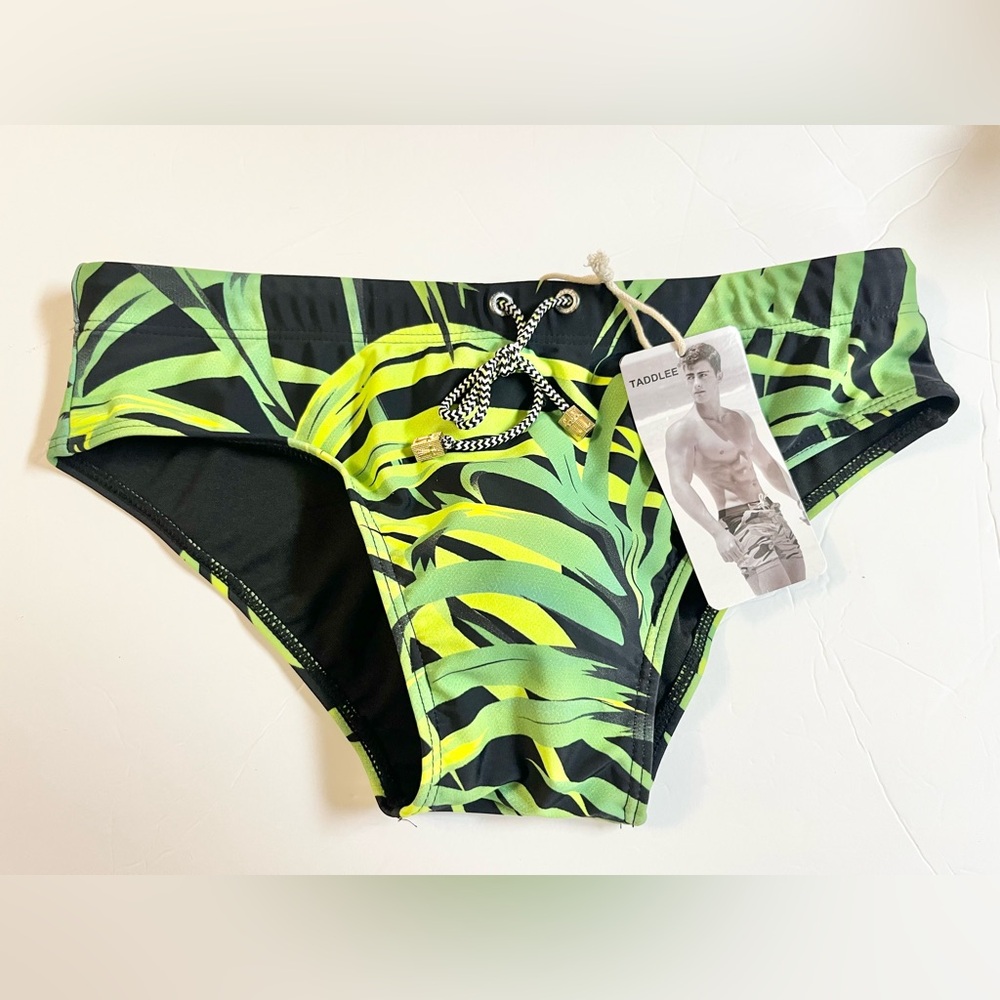 Taddle tropical print Men's Green Swim Trunks M - Picture 2 of 14
